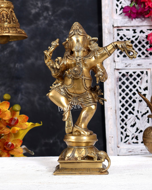 Brass Superfine Dancing Ganesha (Nritya Ganapati) Statue 12 inch