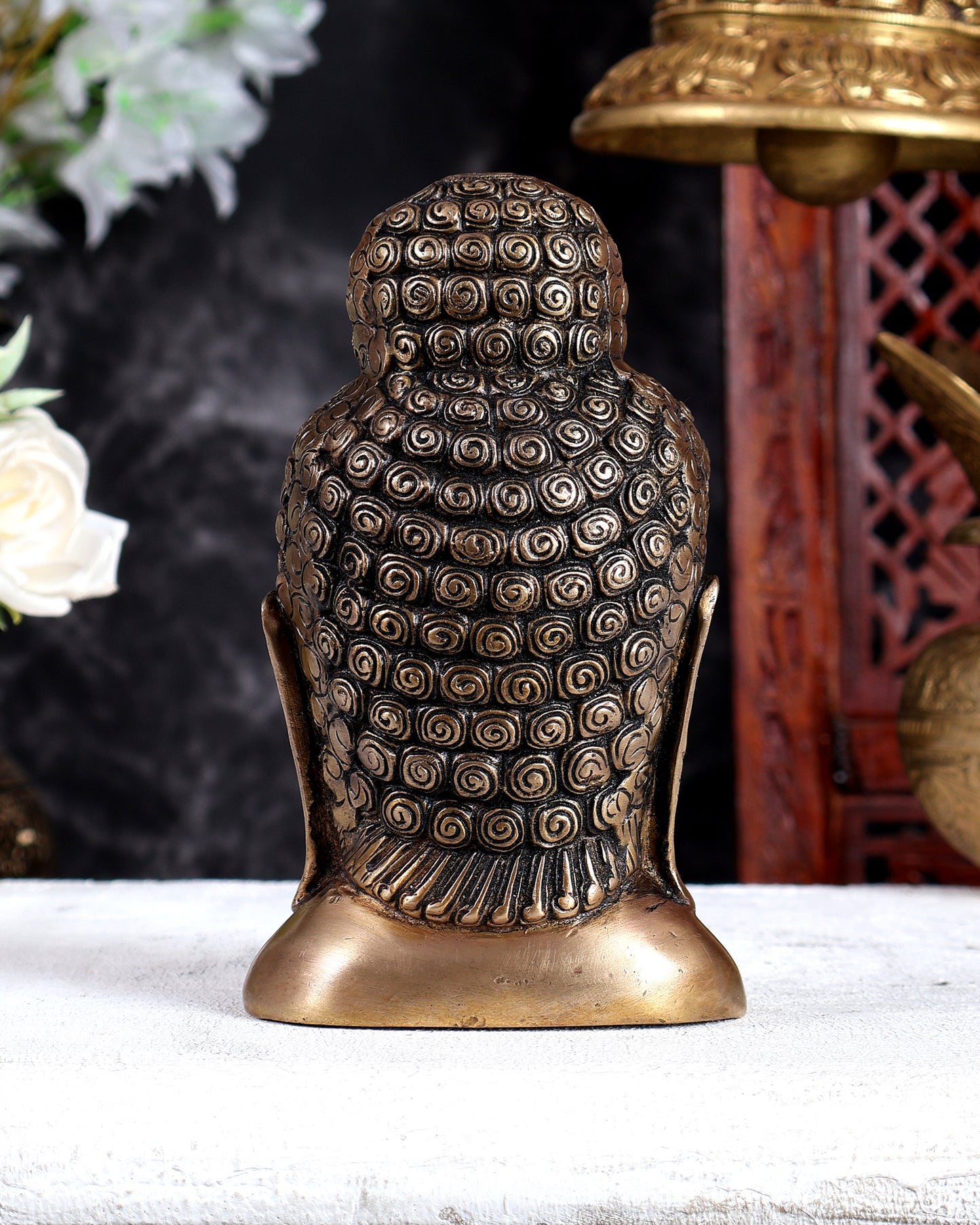 Brass Unique Buddha Face Statue – Handcrafted Meditative Spiritual Sculpture 6.5 inch
