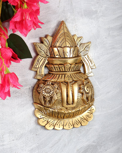 Brass Kalash Shankh Chakra Namah Wall Hanging – Auspicious Vedic Décor Plaque 10"