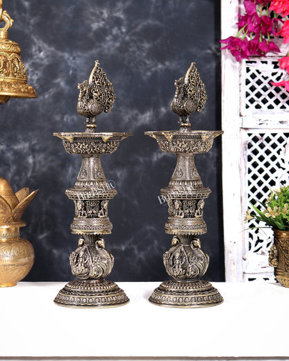 Brass Superfine Annam Pakshi Design Peacock Lamp with Ganesh Lakshmi Carvings 14 inch