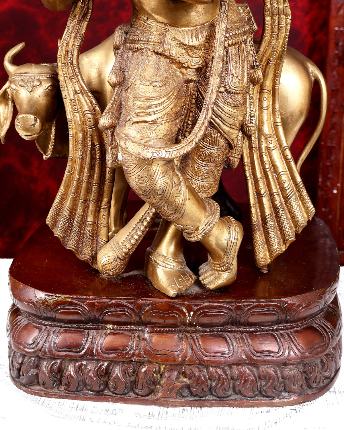 Brass Lord Krishna with Cow under Kalpavriksha – Large Statue 33" antique finish