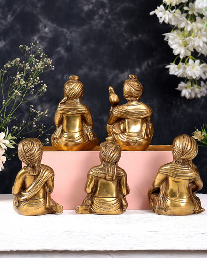 Pure Brass Rajasthani Musicians – Set of 5 pcs matte gold