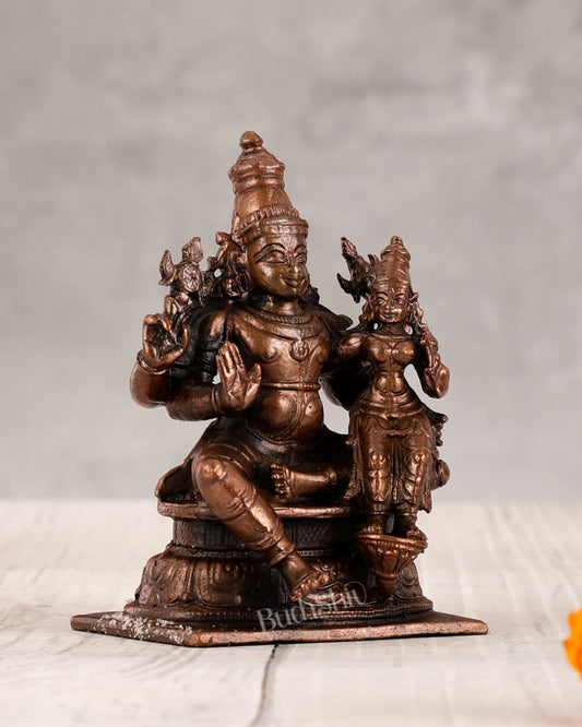 Divine Pure Copper Vishnu Lakshmi Idol - 4 inch
