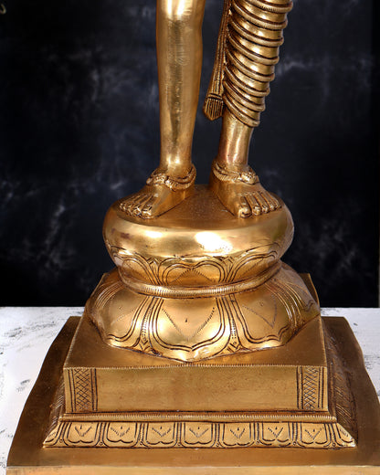 Brass Ardhanarishwara — Half Shiva Half Parvati Sculpture, Fine Carvings 31 inch tall