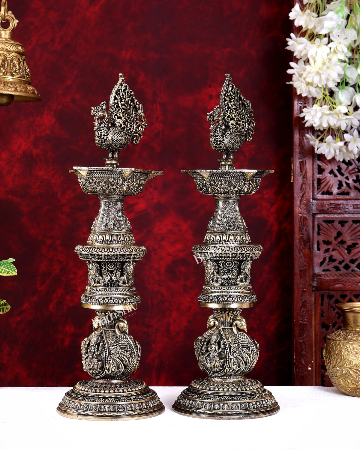 Brass Superfine Peacock Annam Pakshi Oil Lamp — Large Size 19 inch