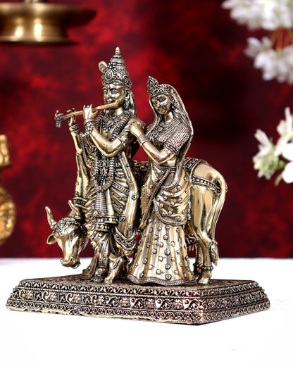 Brass Superfine Radha Krishna with Cow Idol 6 inch