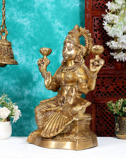 Brass Goddess Lakshmi Statue – Handcrafted Prosperity Idol 18 inch Enhanced carvings