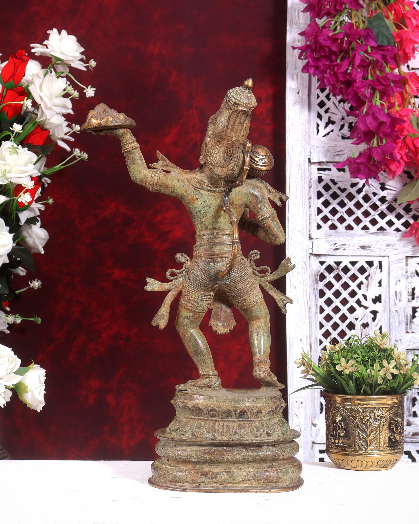 Indonesian Bronze Sanjeevani Hanuman Sculpture – 18 inch
