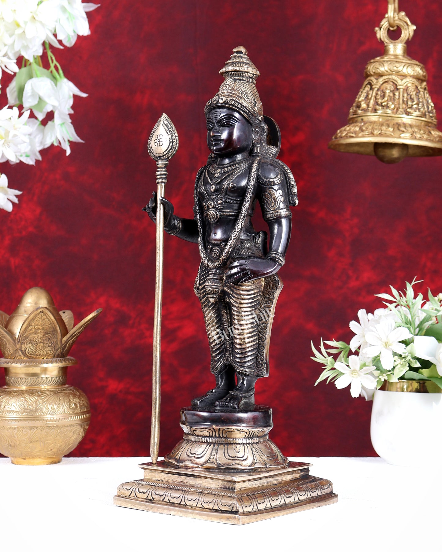 Brass Kartikeya Murugan Swamy Standing Statue – Superfine Divine Sculpture (15 Inch) black finish