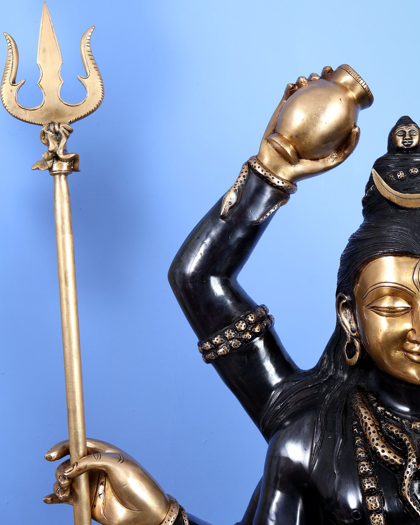 Six-Armed Brass Shiva Statue Mahamrityunjaya 30 inch black edition