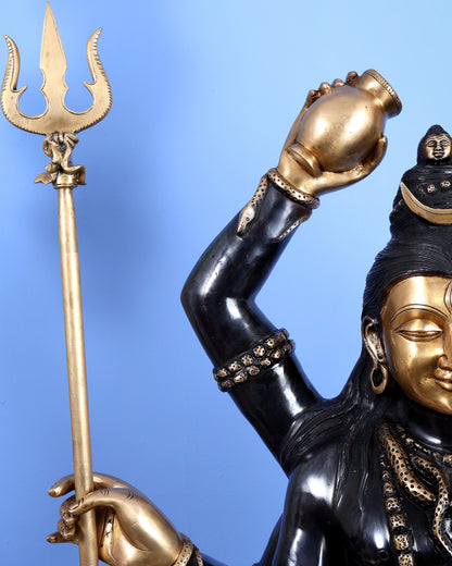 Six-Armed Brass Shiva Statue Mahamrityunjaya 30 inch black edition