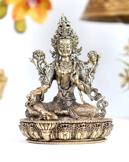 Brass Superfine Green Tara Statue – Highly Detailed Handcrafted Buddhist Idol (6 Inch