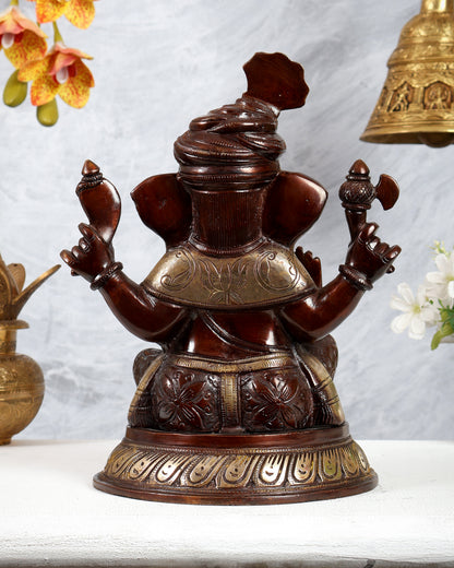 Brass Pagadi Ganesha Statue with dual tone 11.5 Inch