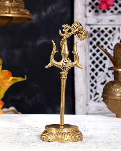 Brass Shiva Trishul with Damru and Om — Third Eye Carvings 7 inch