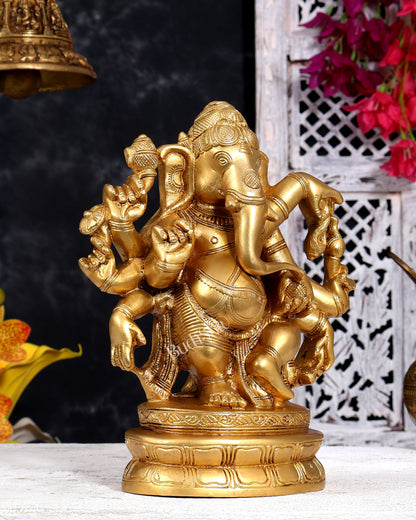 Heavy Brass Dancing Ganesha with 8 Arms Sculpture 10 inch