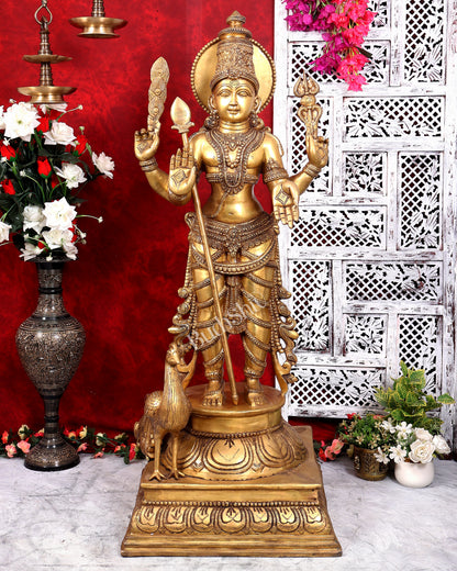 Pure Brass Lord Kartikeya (Murugan Swamy) Large Statue – Temple Grade Divine Artefact 49 inch