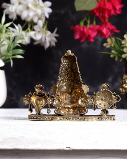 Brass Superfine Tirupati Balaji Face Statue – Mini Dashboard Idol & Auspicious Gift 2D design 3 inch