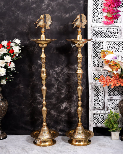 Brass Large Peacock Samai Inauguration Lamp (Pair) 51 inch