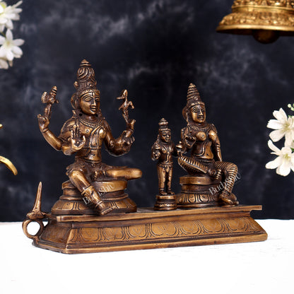 Brass Somaskanda Statue — Shiva, Parvati and Kartikeya Idol 7 inch