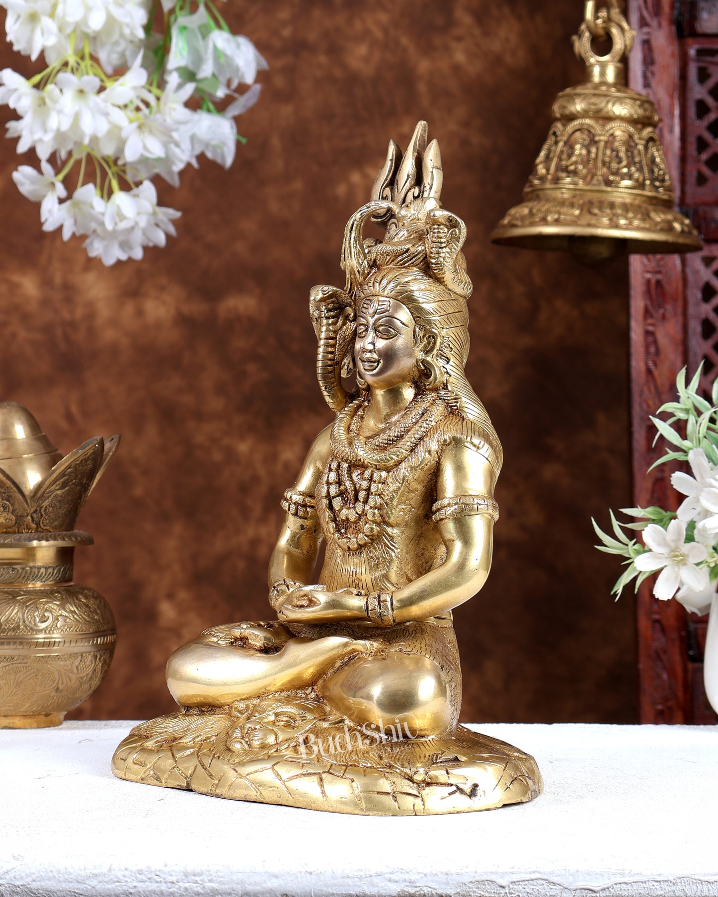 Brass Lord Shiva in meditation Statue 10.5 inch