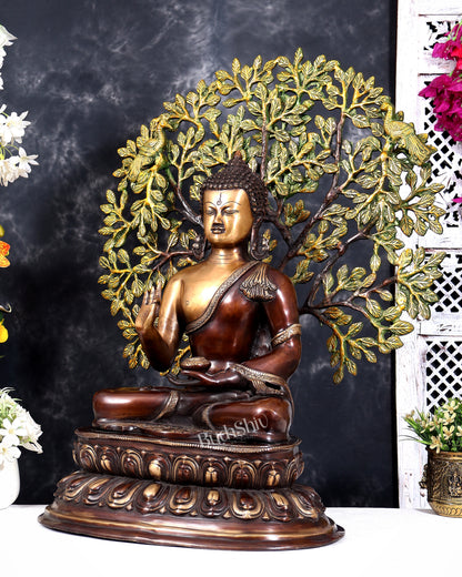Brass Buddha with Kalpavriksha Tree — Three-Tone Heat-Treated Finish 26 inch
