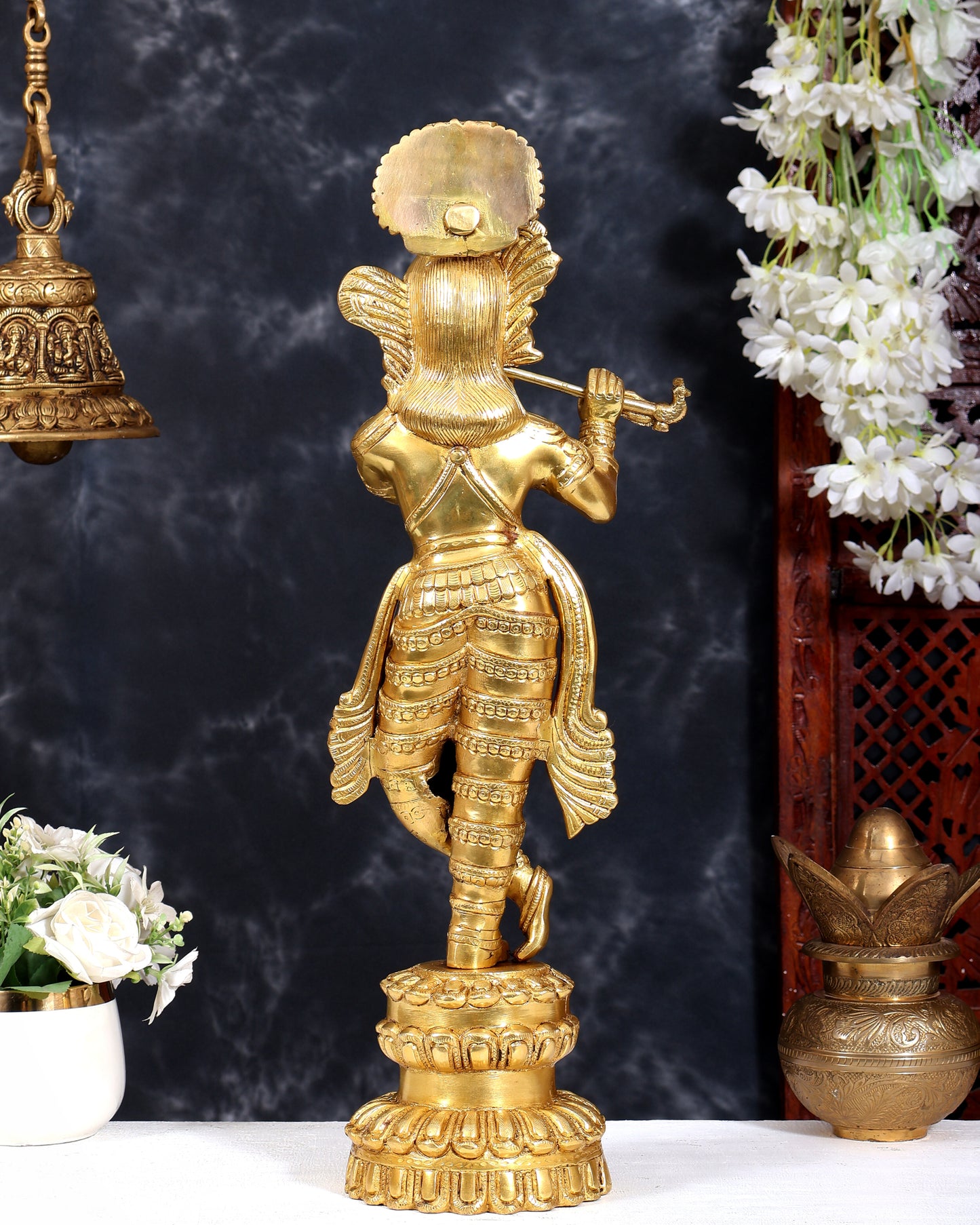 Brass Krishna Statue Unique Design | Pure Brass Lord Krishna Sculpture 20 inch