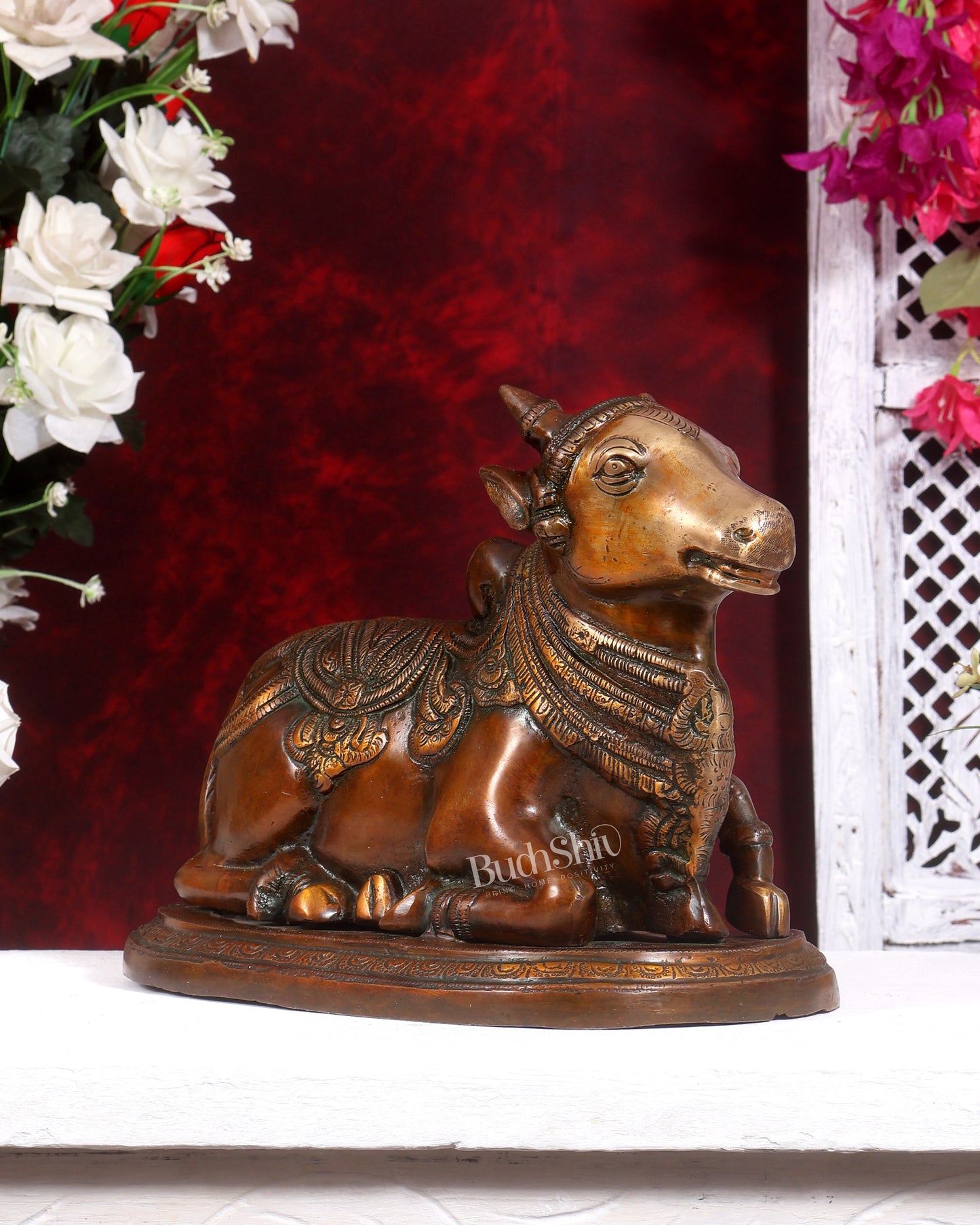 Pure Brass Vintage Nandi Statue – double Chola Finish 12.5 inch