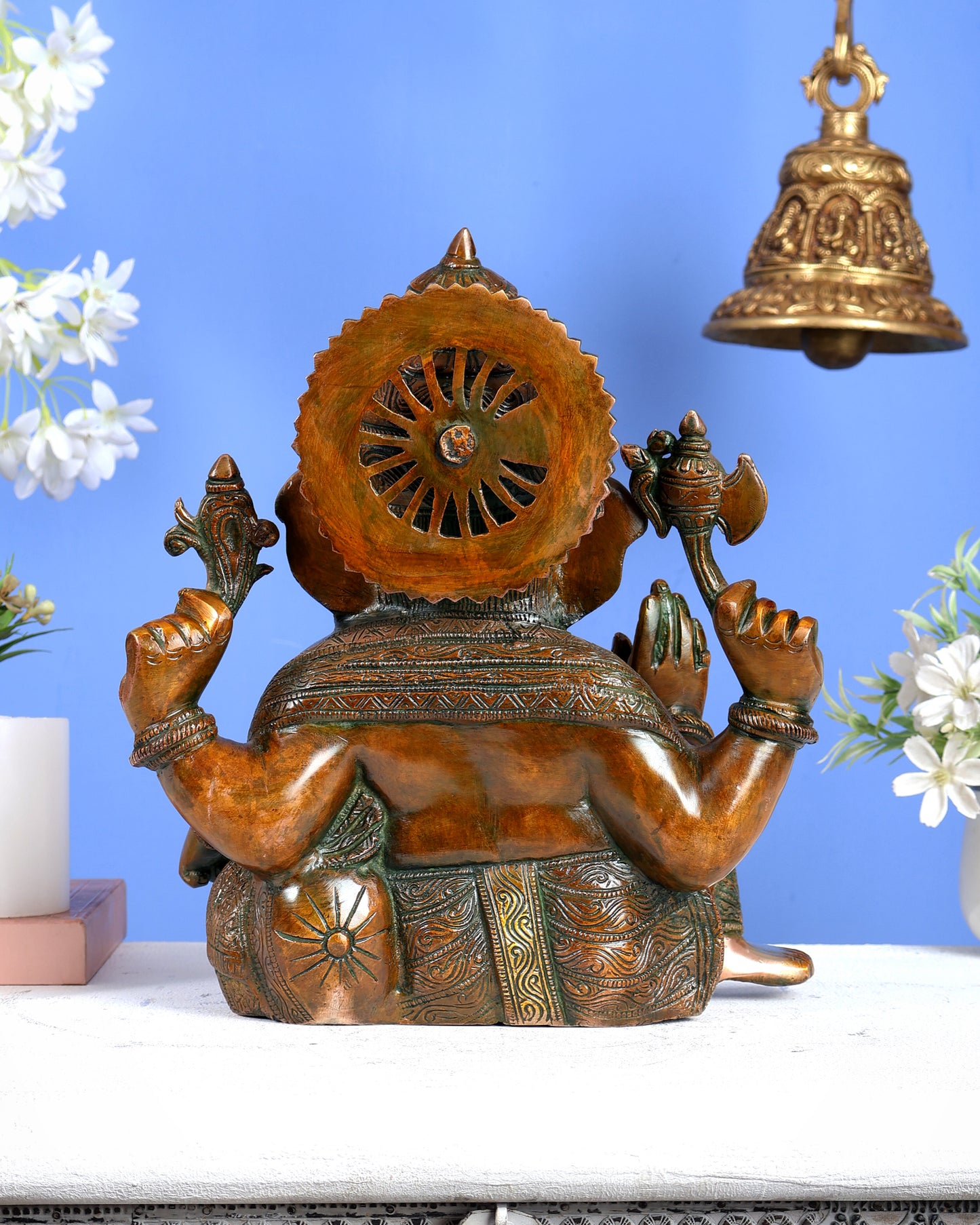 Brass Resting Ganesha Statue – Unique Relaxed Pose Divine Sculpture (11 Inches) Chola brown tone