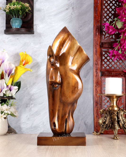 Horse Face Décor Artefact – Handcrafted Statement Sculpture Antique Bronze Tone 17.5 inch