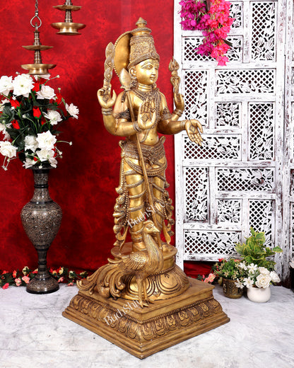 Pure Brass Lord Kartikeya (Murugan Swamy) Large Statue – Temple Grade Divine Artefact 49 inch
