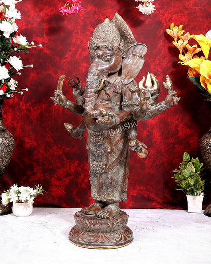 Balinese Bronze Large 10-Armed Standing Ganesha Statue | 37 Inch Grand Temple Sculpture