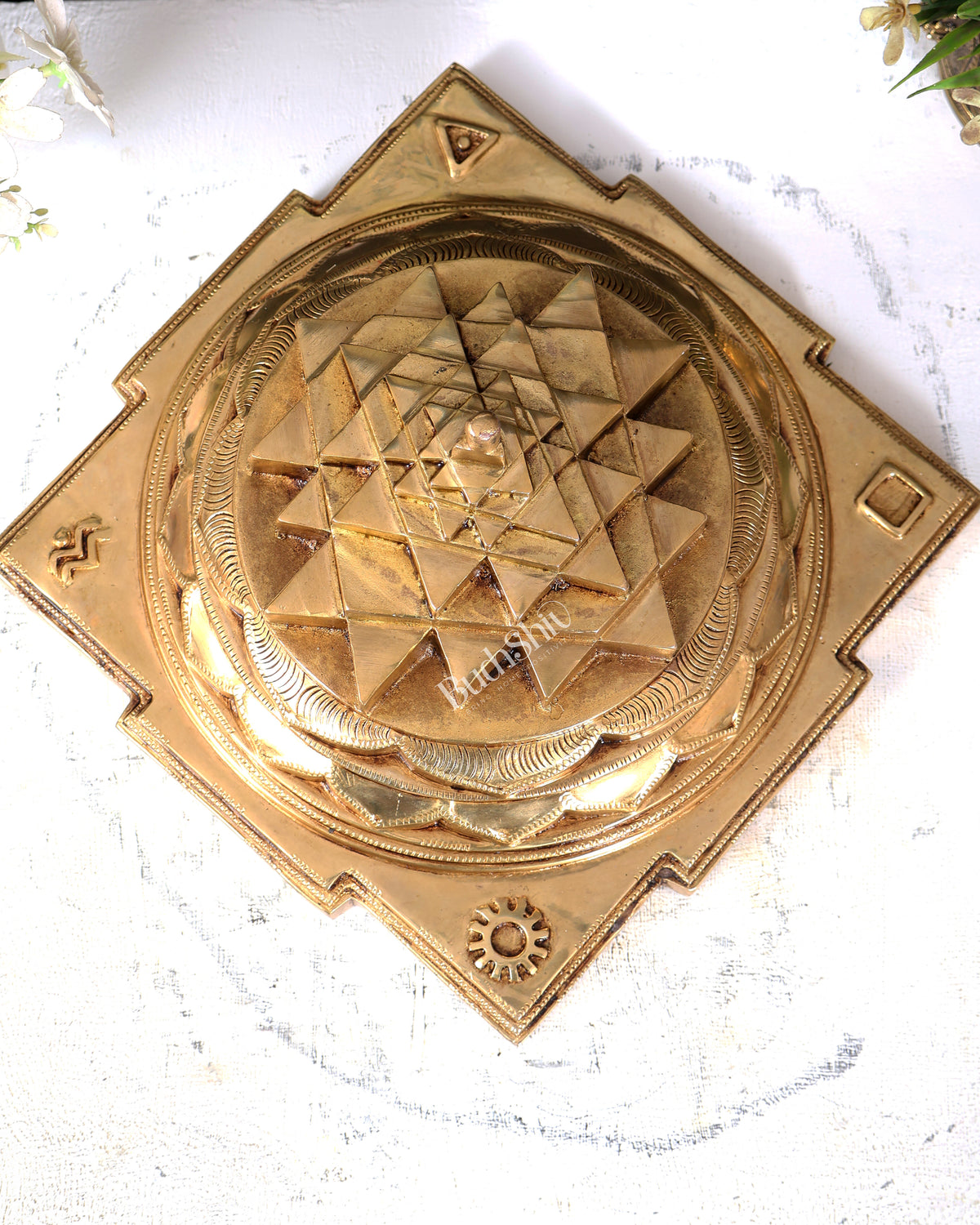 Brass Large Meru Shri Yantra — Heavy Solid 9.5 inch