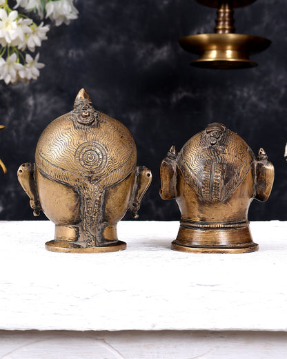 Vintage Brass Shiva Gauri Mukhalingam Pair — Rustic Tone 5.1 inch