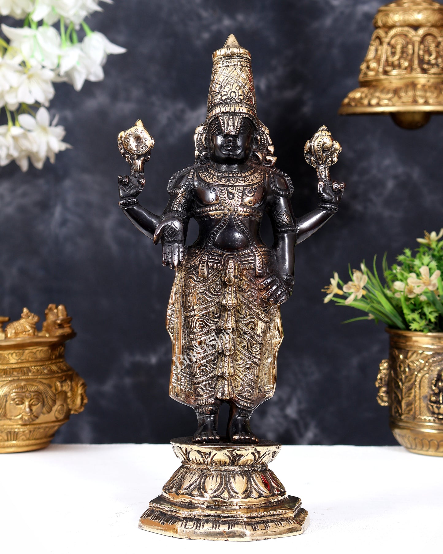 Brass Tirupati Balaji Statue | 12 inch black finish