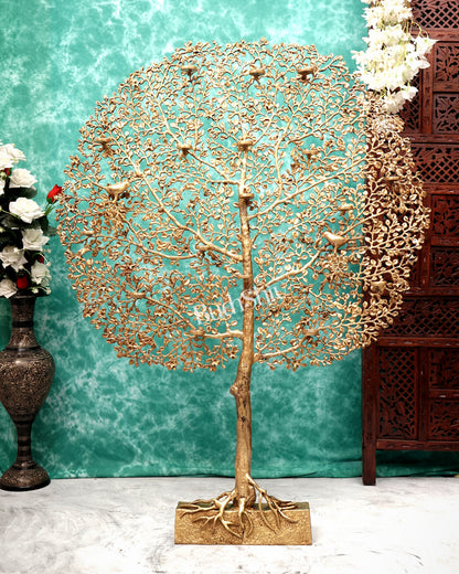 Pure Brass Large Kalpavriksha Tree with Birds & Diyas/T-Light Holders 50 inch