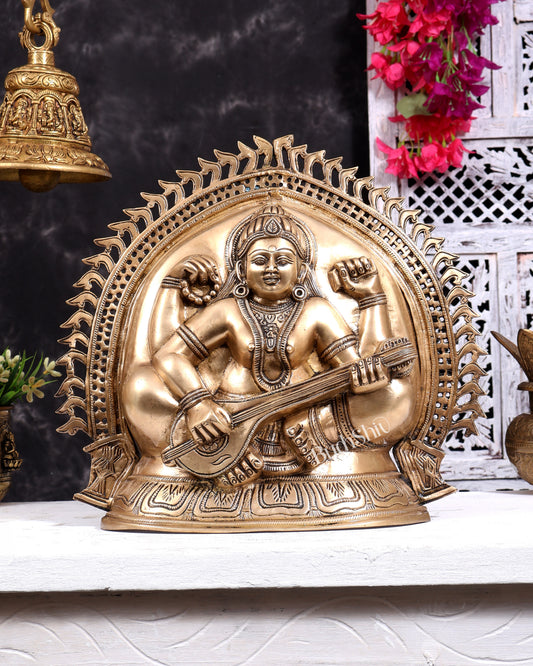 Brass Goddess Saraswati Pindi Roopam Wall Hanging 12 inch
