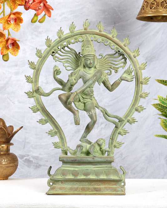 Pure Brass Nataraja Statue 16.3" with vintage green finish