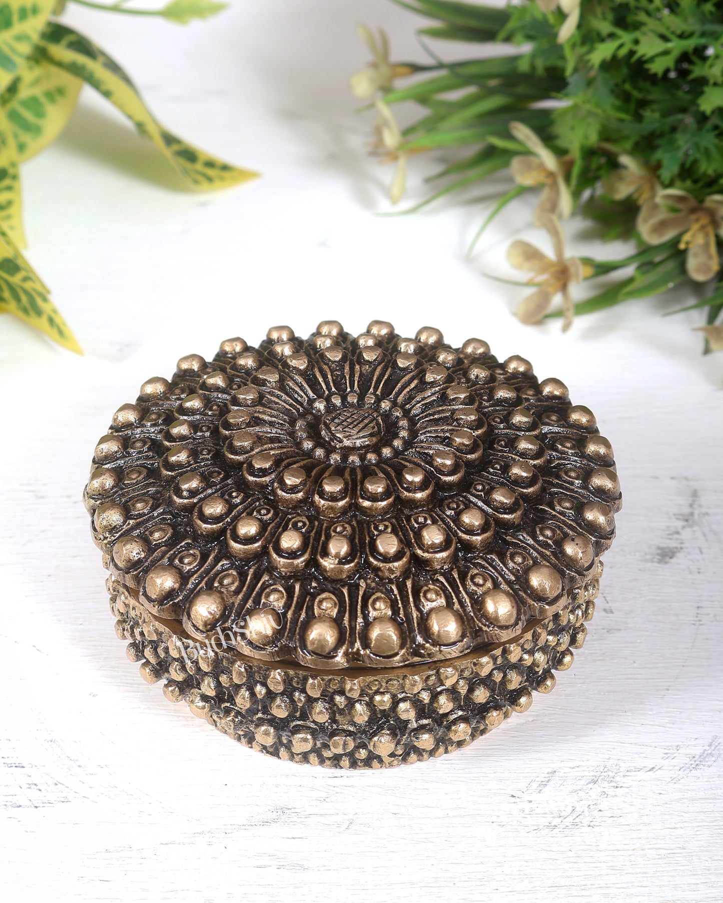 Pure Brass Mandala Design Kumkum Box / Multipurpose Box antique tone