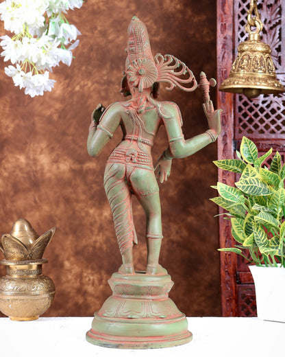 Pure Brass Ardhanarishwara Statue – Half Shiva Half Parvati Green patina tone 19 inch