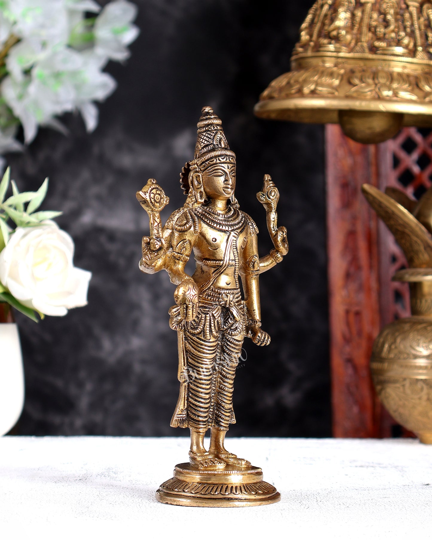 Brass Lord Vishnu Lord Venkateswara Idol – Handcrafted Divine Murti for Daily Abhishek 5 inch