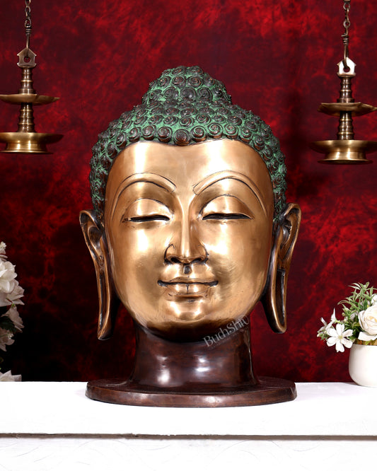Brass Buddha Head Large — Brown and Green Sand Finish 21 inch