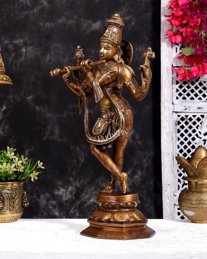 Vintage Brass Vishnu Krishna Idol – Divine Antique Style Statue (18 Inches)