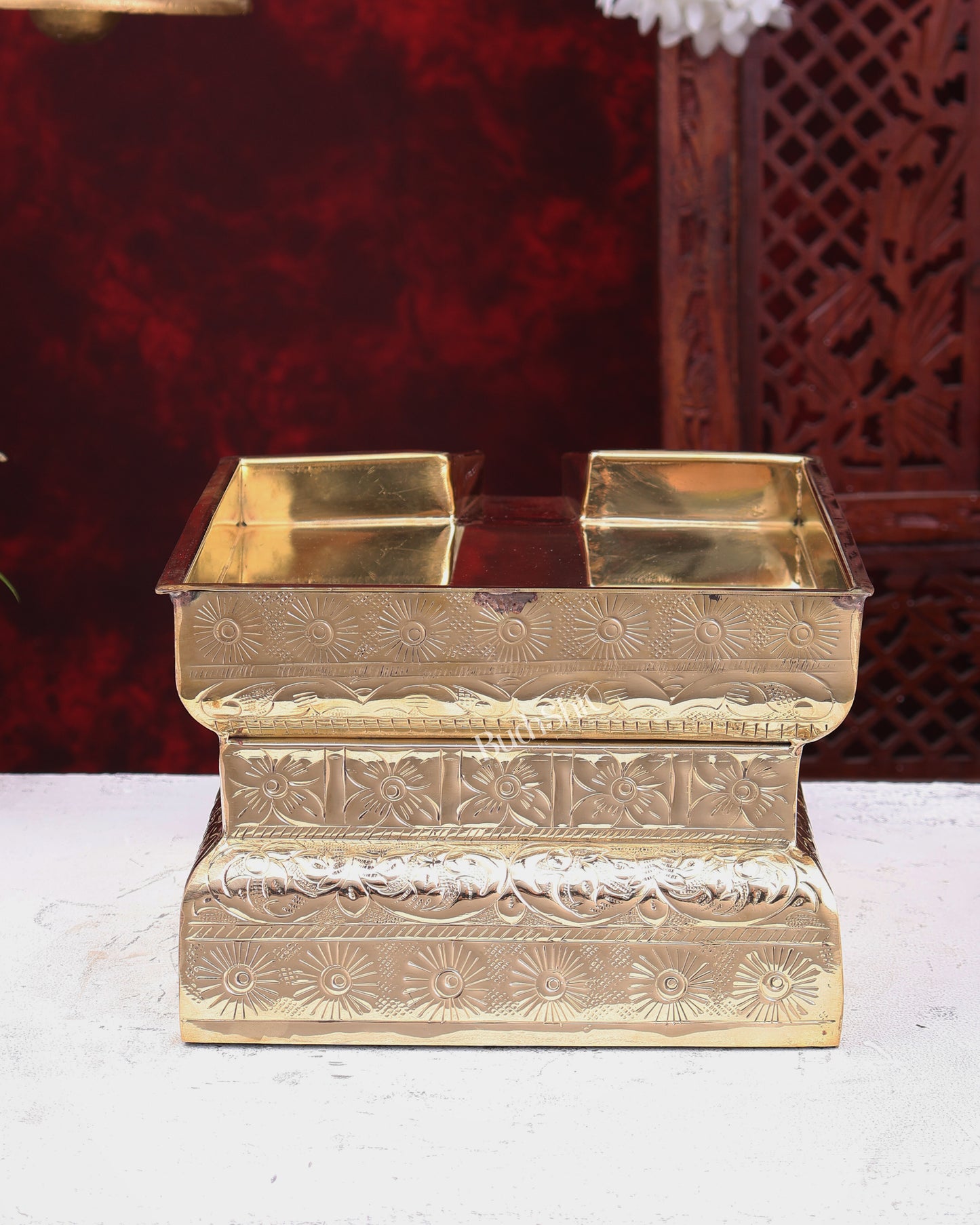 Large Premium Brass Abhishekam Patra with 14-Inch Idol Platform – Traditional Pooja Essential