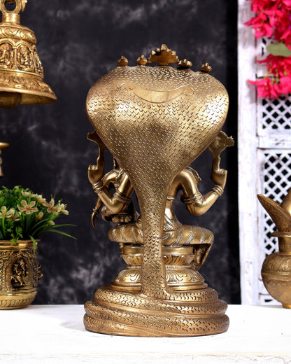 Pure Bronze Panchaloha Narasimha Lakshmi Sculpture - 12 inch