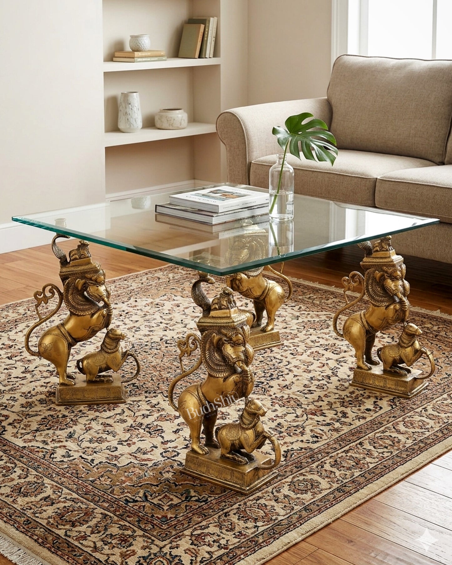 Antique Finish Brass Nandi, Yali & Horse Table Leg – Traditional Handcrafted Furniture Support 15 inch