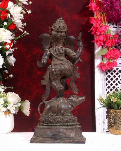Bronze Dancing Ganesha Playing Flute Statue | Lost Wax Casting | 16.5 inch