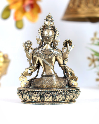 Brass Superfine Green Tara Statue – Highly Detailed Handcrafted Buddhist Idol (6 Inch
