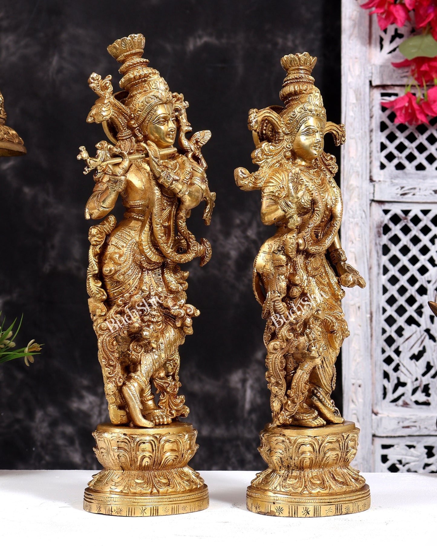 Brass Radha Krishna Statues 14 inch Natural brass gold
