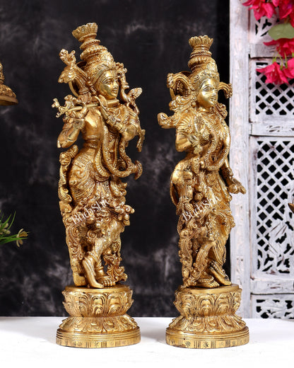 Brass Radha Krishna Statues 14 inch Natural brass gold