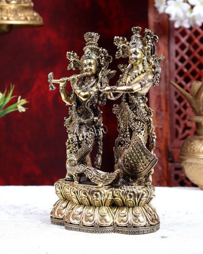 Brass Superfine Radha Krishna with Peacock Idol on Same Base 8 inch